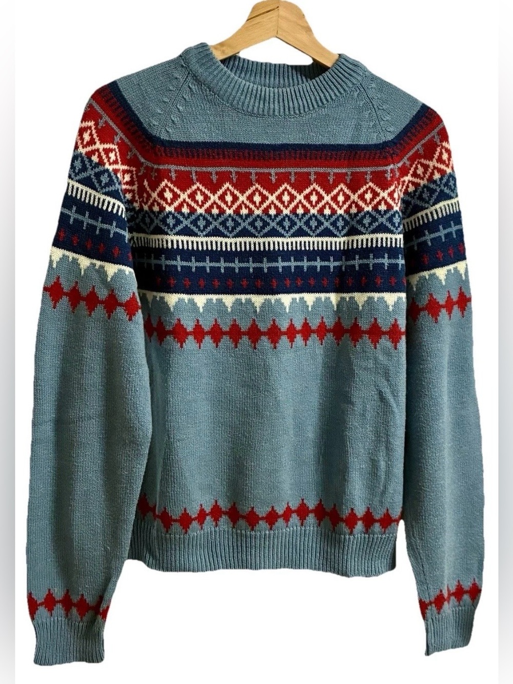 Vintage Horizon Fair Isle Nordic Sweater Womens Large Pullover Crew Neck Blue